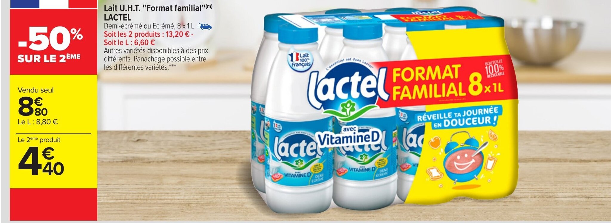 Promo Lait U H T Format Familial Lactel Chez Carrefour