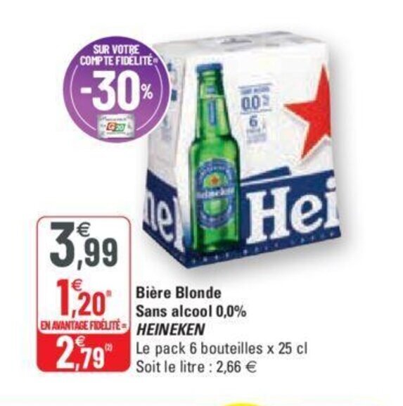 Promo Bi Re Blonde Sans Alcool Heineken Chez G