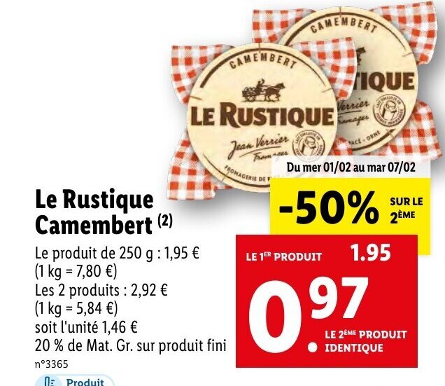 Promo Le Rustique Camembert Chez Lidl