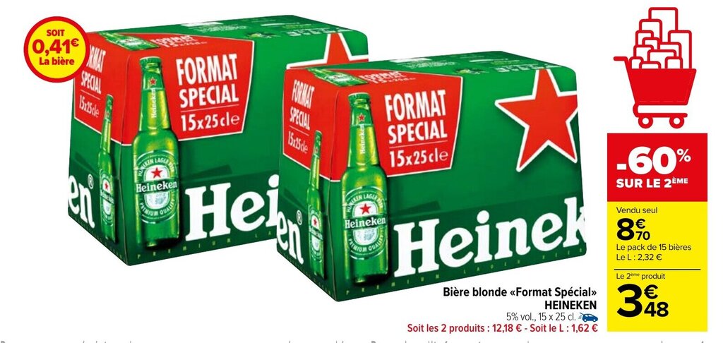 Promo Bière blonde format spécial HEINEKEN chez Carrefour Market