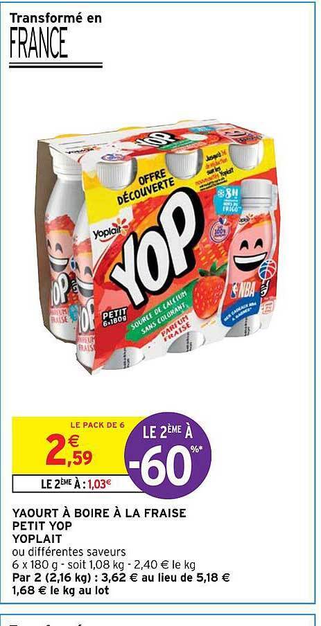 Promo Yaourt à boire à la fraise petit yop yoplait chez Intermarché