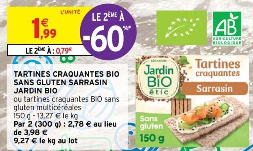 Promo Tartines Craquantes Bio Sans Gluten Sarrasin Jardin Bio Chez