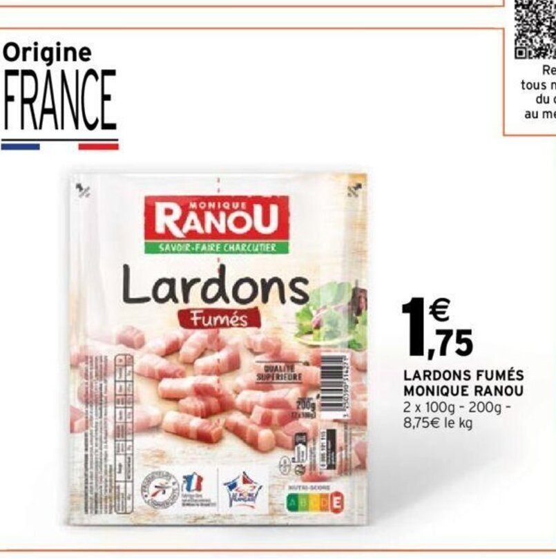 Promo Lardons Fumés Monique Ranou chez Intermarché