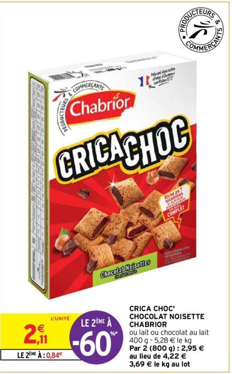 Promo Crica Choc Chocolat Noisette Chabrior Chez Intermarch