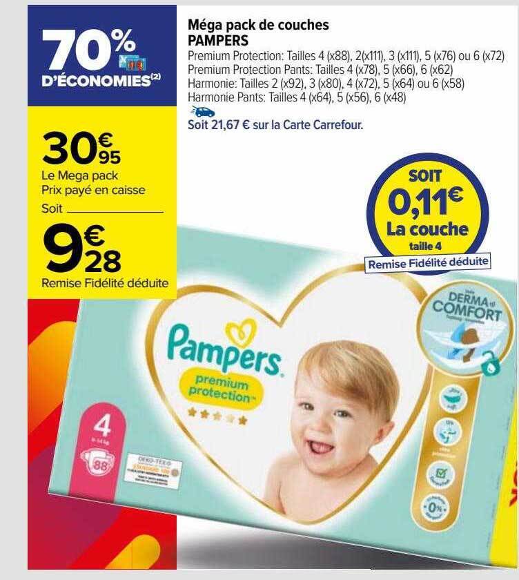 Promo Méga pack de couches pampers chez Carrefour