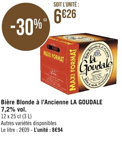 Promo Bière blonde à l ancienne LA GOUDALE 7 2 vol chez Hyperfrais