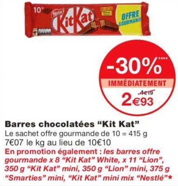 Promo Barres chocolatées KIT KAT chez Monoprix