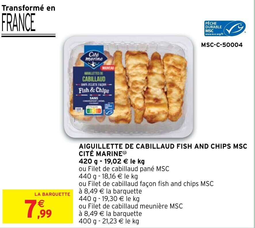 Promo Aiguillette De Cabillaud Fish And Chips Msc Cit Marine Chez