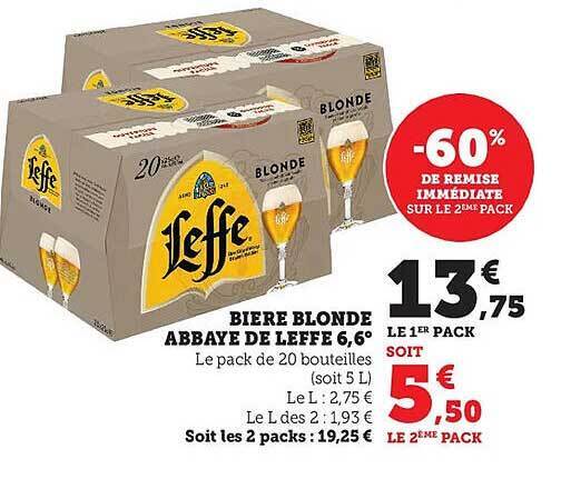 Promo Bière blonde abbaye de leffe 6 6 chez Hyper U