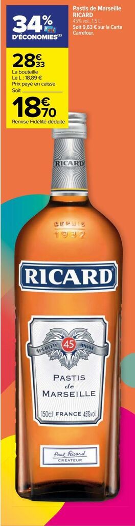 Promo Pastis De Marseille Ricard Chez Carrefour