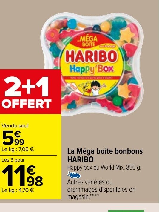 Promo La Méga Boîte Bonbons Haribo chez Carrefour Market