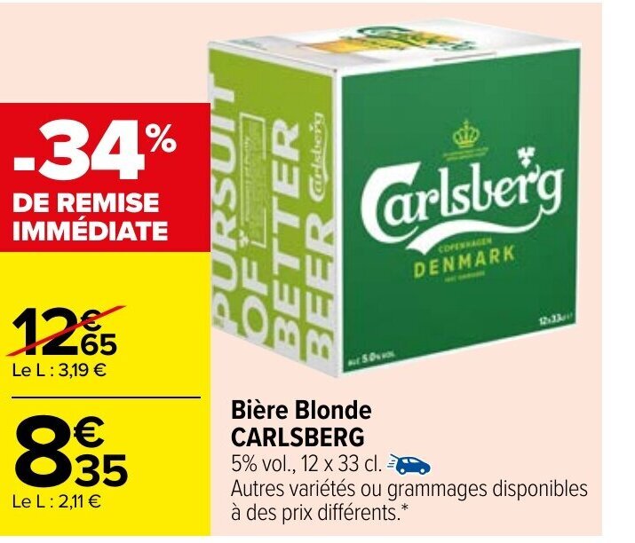 Promo Bière Blonde Carlsberg chez Carrefour