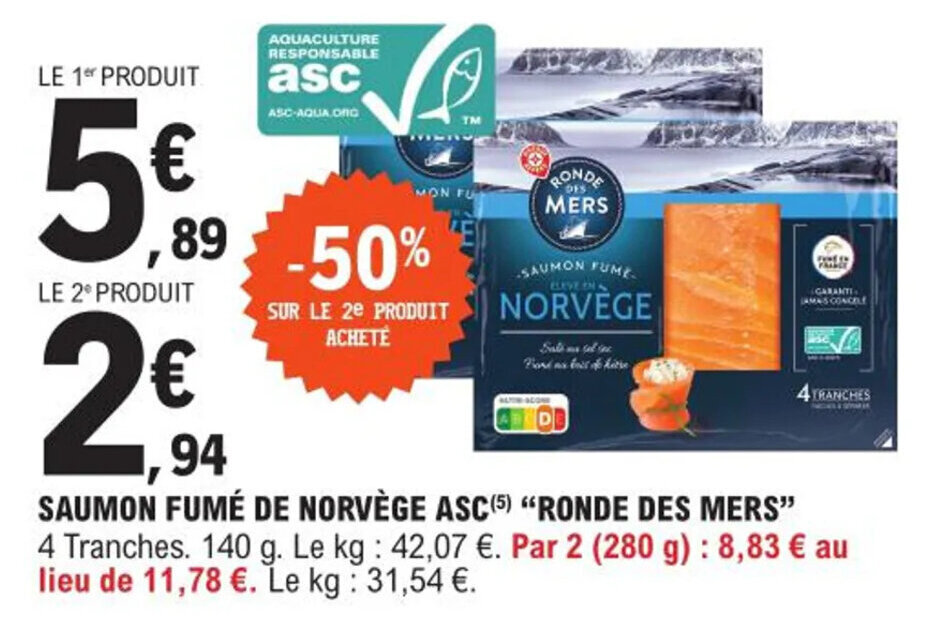 Promo Saumon Fumé de Norvège ASC Ronde des Mers chez E Leclerc Express