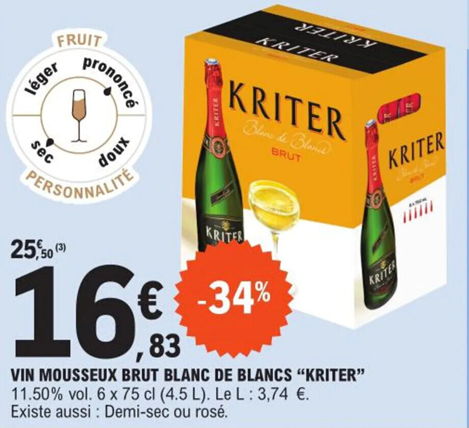 Promo Vin Mousseux Brut Blanc De Blancs Kritter Chez E Leclerc Express