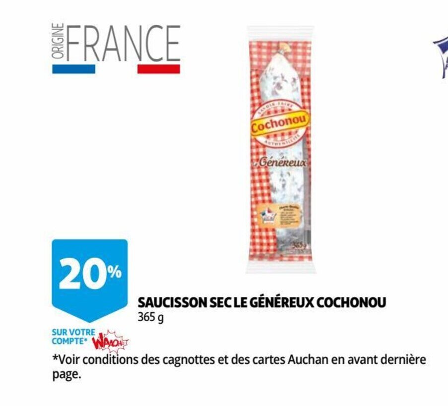 Promo Saucisson Secle Gènèreux Cochonou chez Auchan