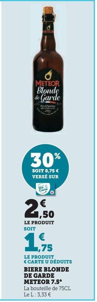 Promo Bière blonde de garde meteor 7 5 chez U Express