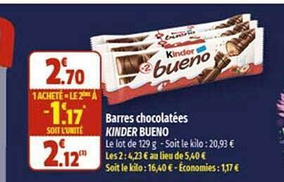 Promo Barres chocolatées kinder bueno chez Coccimarket