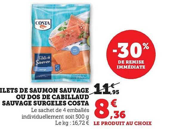 Promo Filets de saumon sauvage ou dos de cabillaud sauvage surgelés