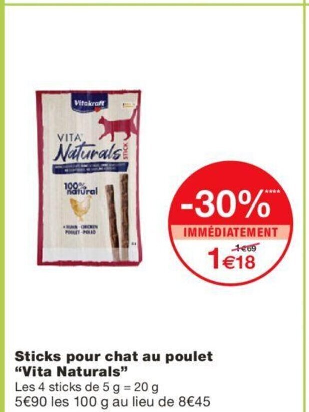 Promo Sticks Pour Chat Au Poulet Vita Naturals Chez Monoprix