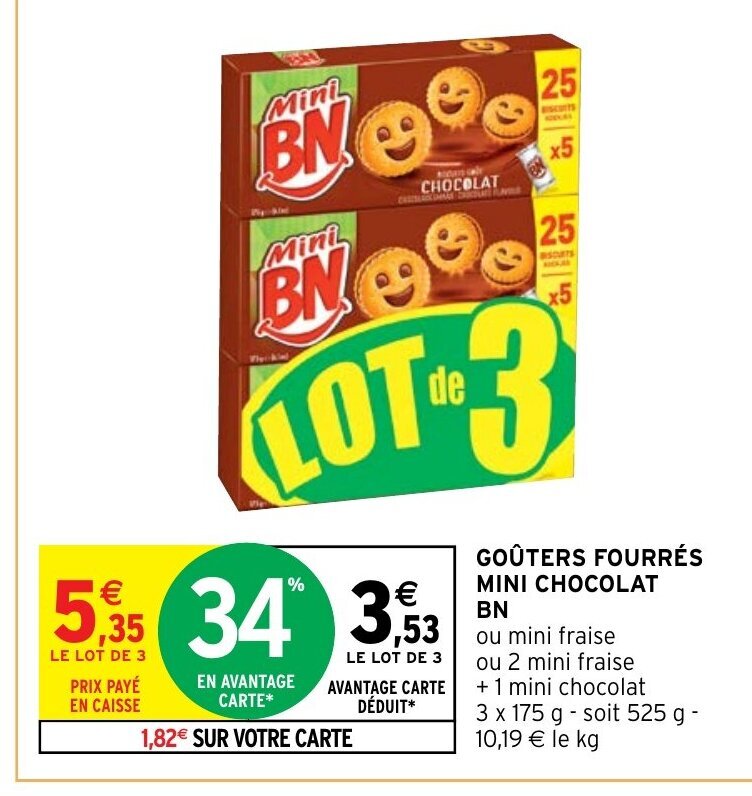 Promo Goûters fourrés Mini Chocolat BN chez Intermarché Hyper