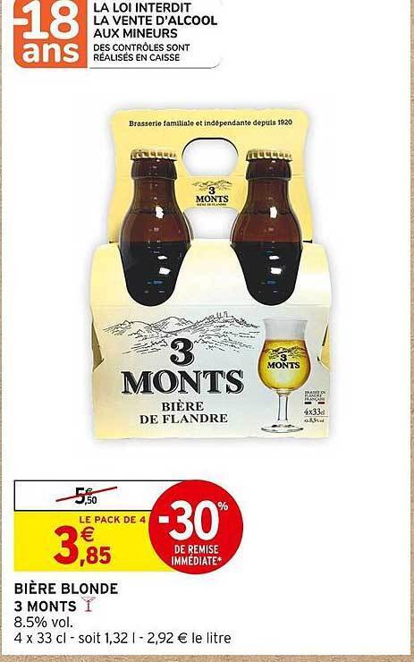 Promo Bière blonde 3 monts chez Intermarché