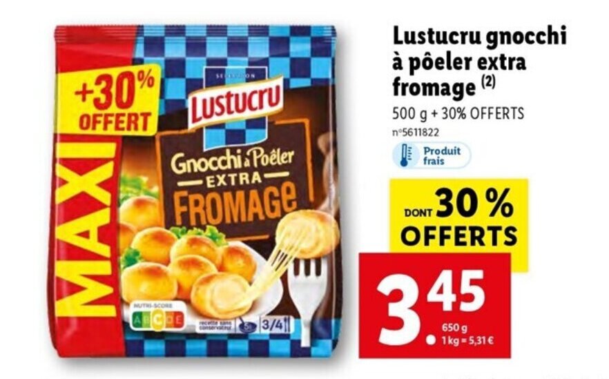 Promo Lustucru gnocchi à poêler extra fromage chez Lidl