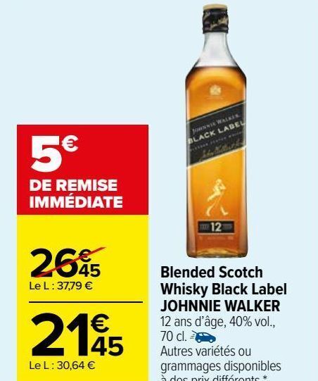 Promo Blended Scotch Whisky Black Label Johnnie Walker Chez Carrefour