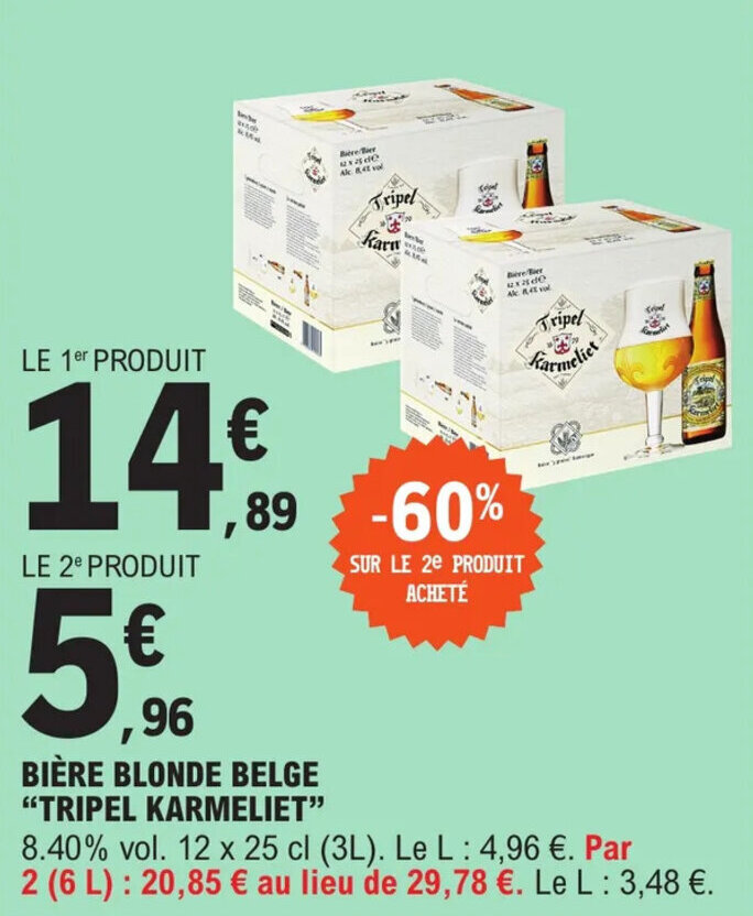 Promo Bière blonde belge TRIPEL KARMELIET chez E Leclerc