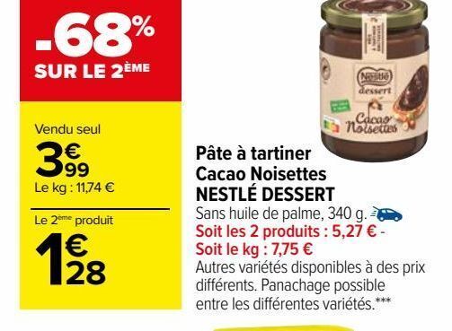 Promo Pâte à tartiner cacao noisettes nestlé dessert chez Carrefour