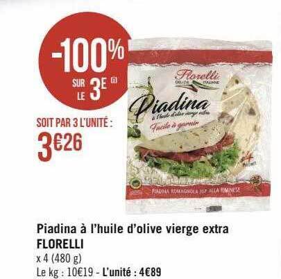 Promo Piadina à l huile d olive vierge extra florelli chez