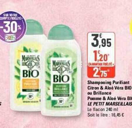 Promo Shampooing purifiant citron aloé vera bio ou brillance pomme