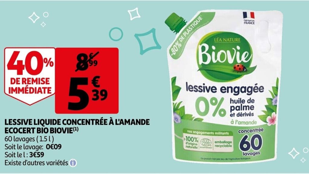 Promo Lessive Liquide Concentr E A L Amande Ecocert Bio Biovie Chez Auchan