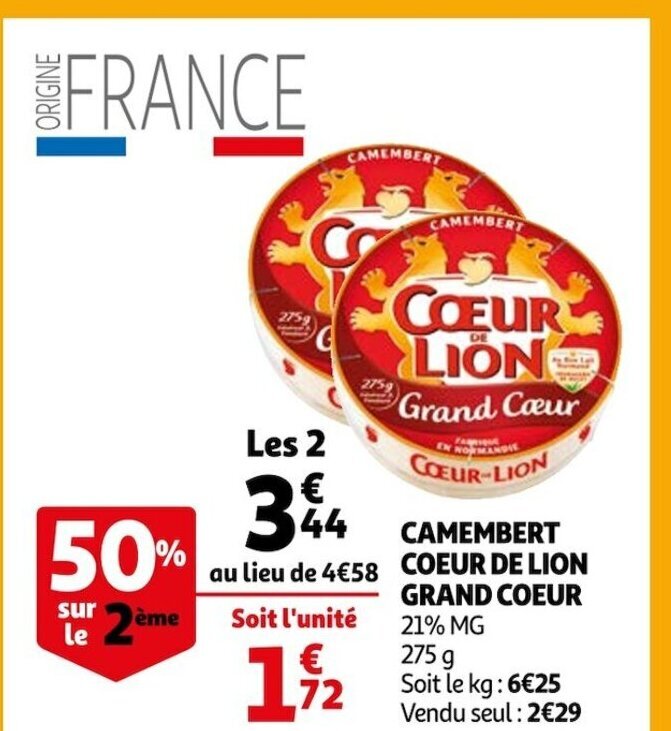 Promo Camembert Coeur De Lion Grand Coeur Chez Auchan