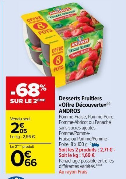 Promo Desserts fruitiers offre découverte andros chez Carrefour Market