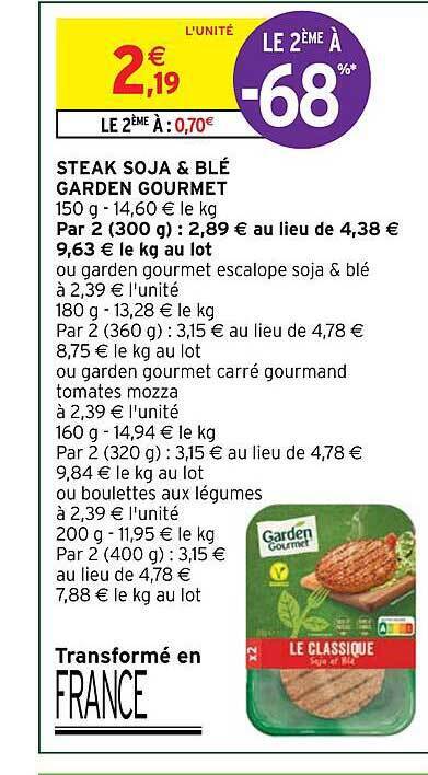 Promo Steak soja blé garden gourmet chez Intermarché Hyper