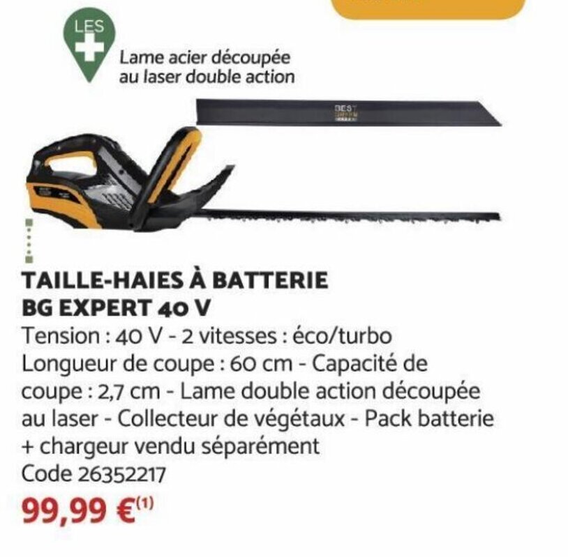 Promo Taille haies à batterie BG expert 40 V chez Bricomarché