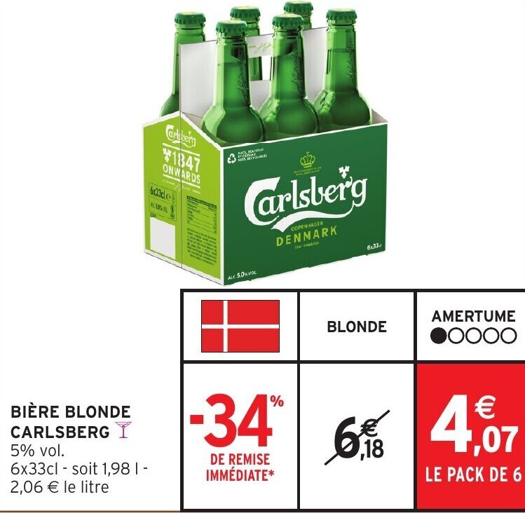 Promo Bière Blonde Carlsberg chez Intermarché