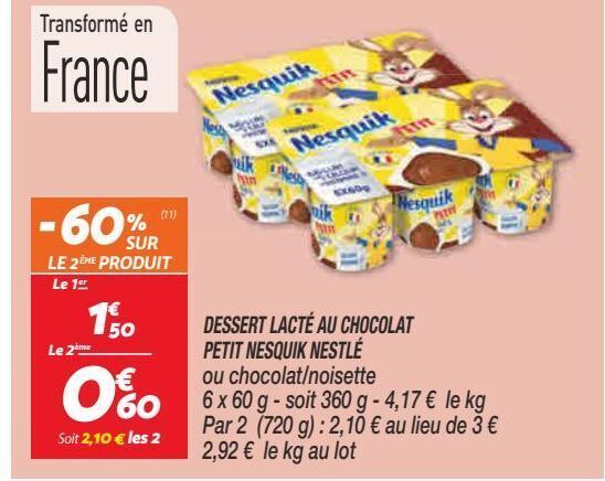 Promo Desserts lacte au chocolat petit nesquik nestlé chez Netto