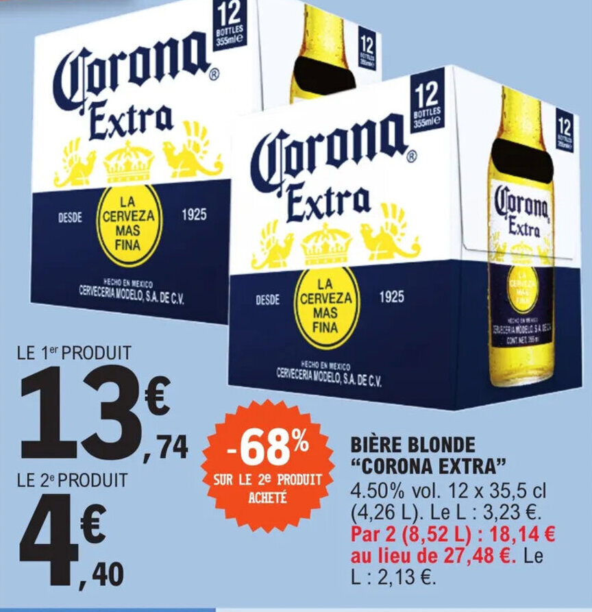 Promo Bière blonde CORONA EXTRA chez E Leclerc