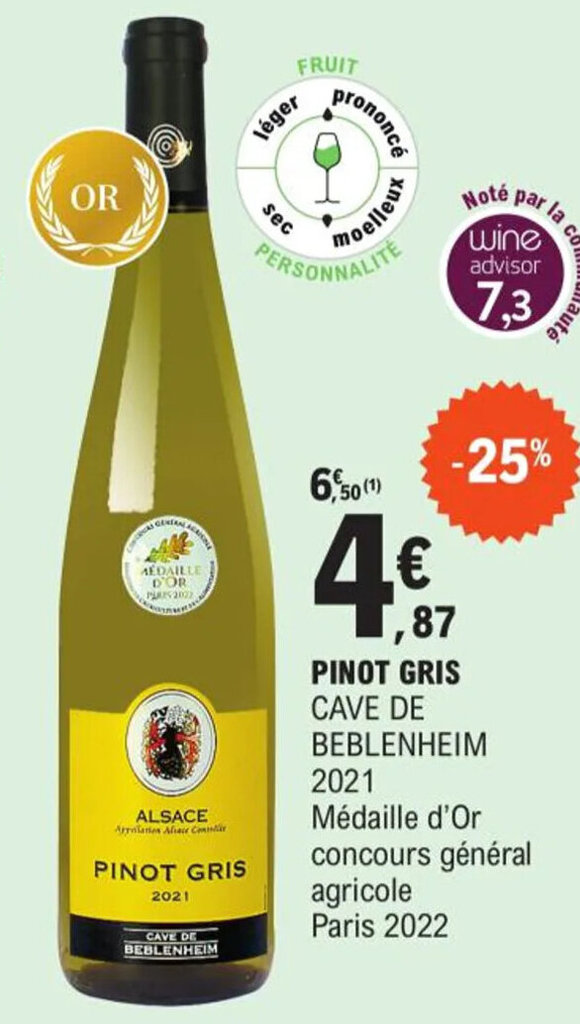 Promo Pinot Gris Cave De Beblenheim 2021 Chez E Leclerc