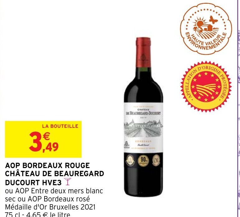 Promo AOP Bordeaux Rouge Château de Beauregard Ducourt HVE3 chez