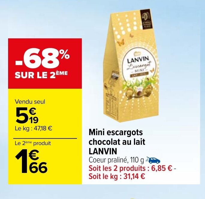 Promo Mini Escargots Chocolat Au Lait Lanvin Chez Carrefour