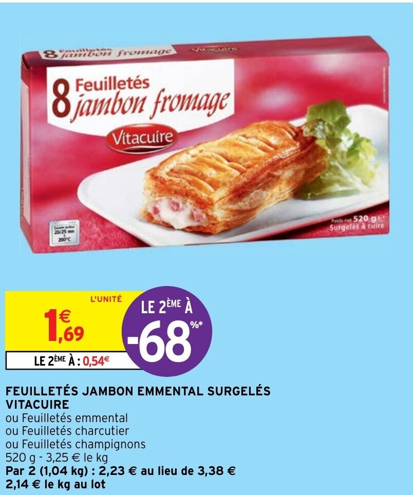 Promo Feuilletés Jambon Emmental Surgelés Vitacuire chez Intermarché Hyper