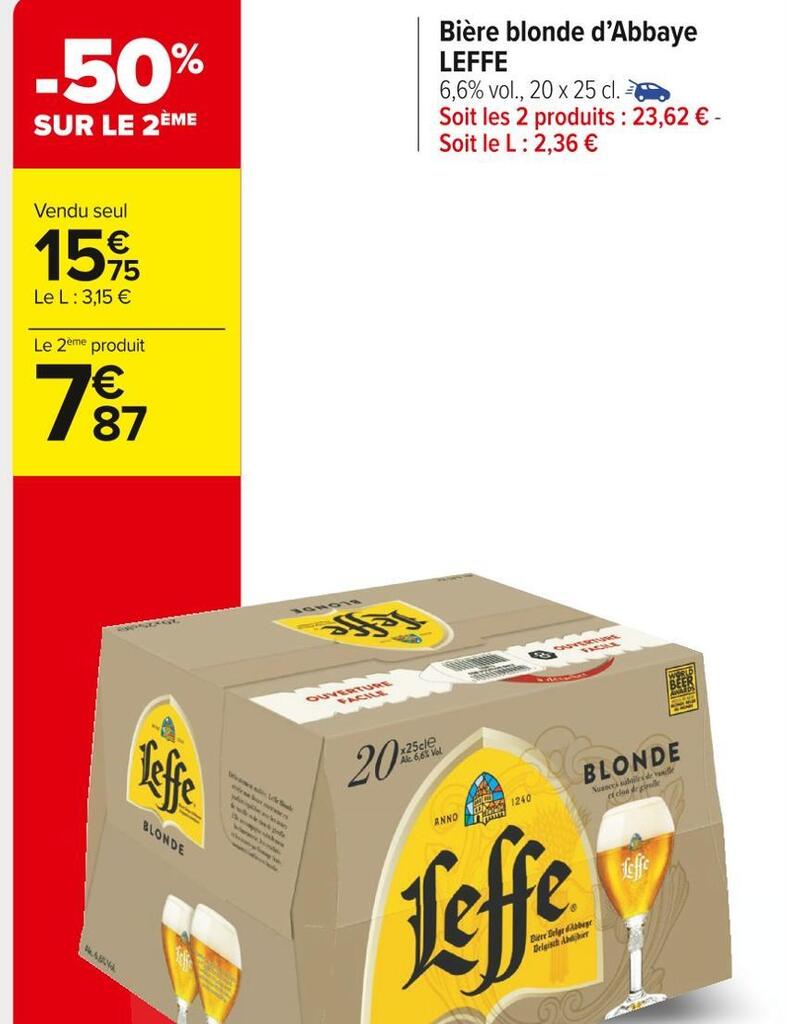 Promo Leffe bière blonde dabbaye chez Carrefour Market