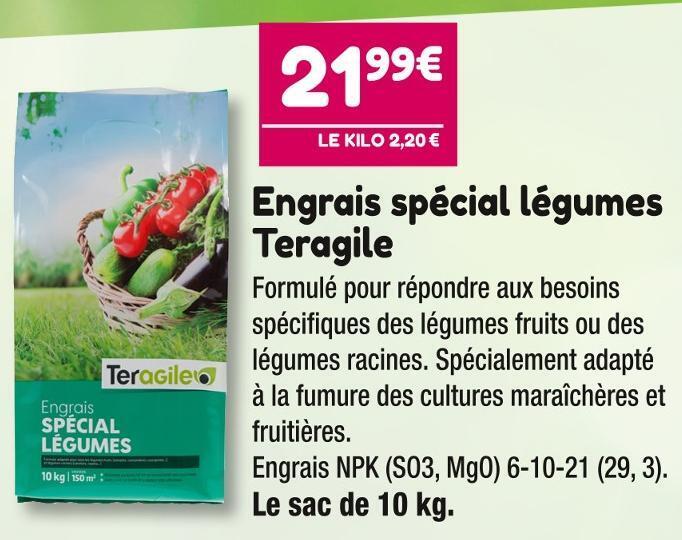 Promo Teragile engrais spécial légumes chez Point Vert