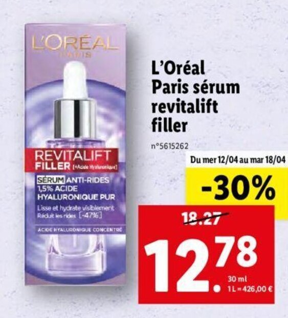 Promo L Or Al Paris S Rum Revitalift Filler Chez Lidl