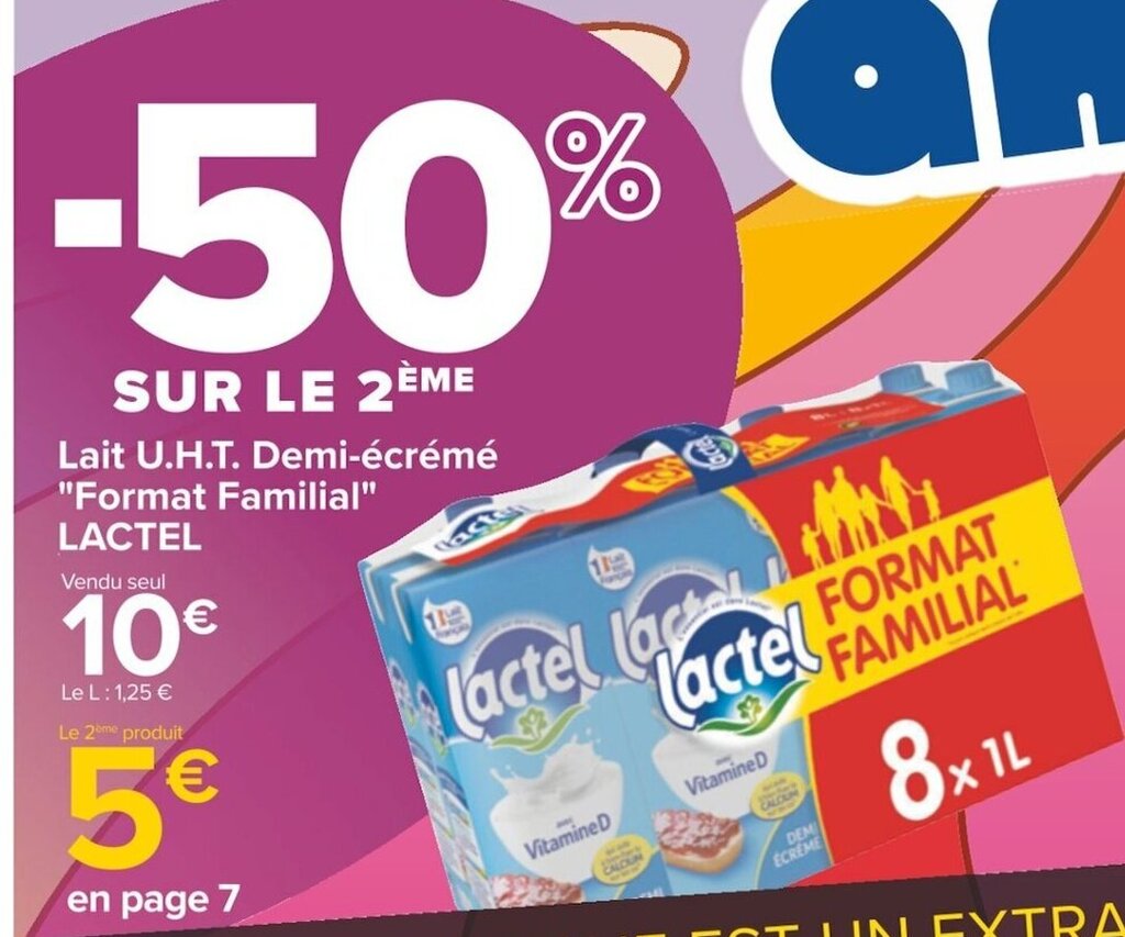 Promo Lait U H T Demi Cr M Format Familial Lactel Chez Carrefour