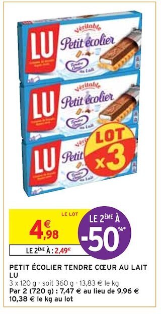 Promo Lu petit écolier tendre cœur au lait chez Intermarché