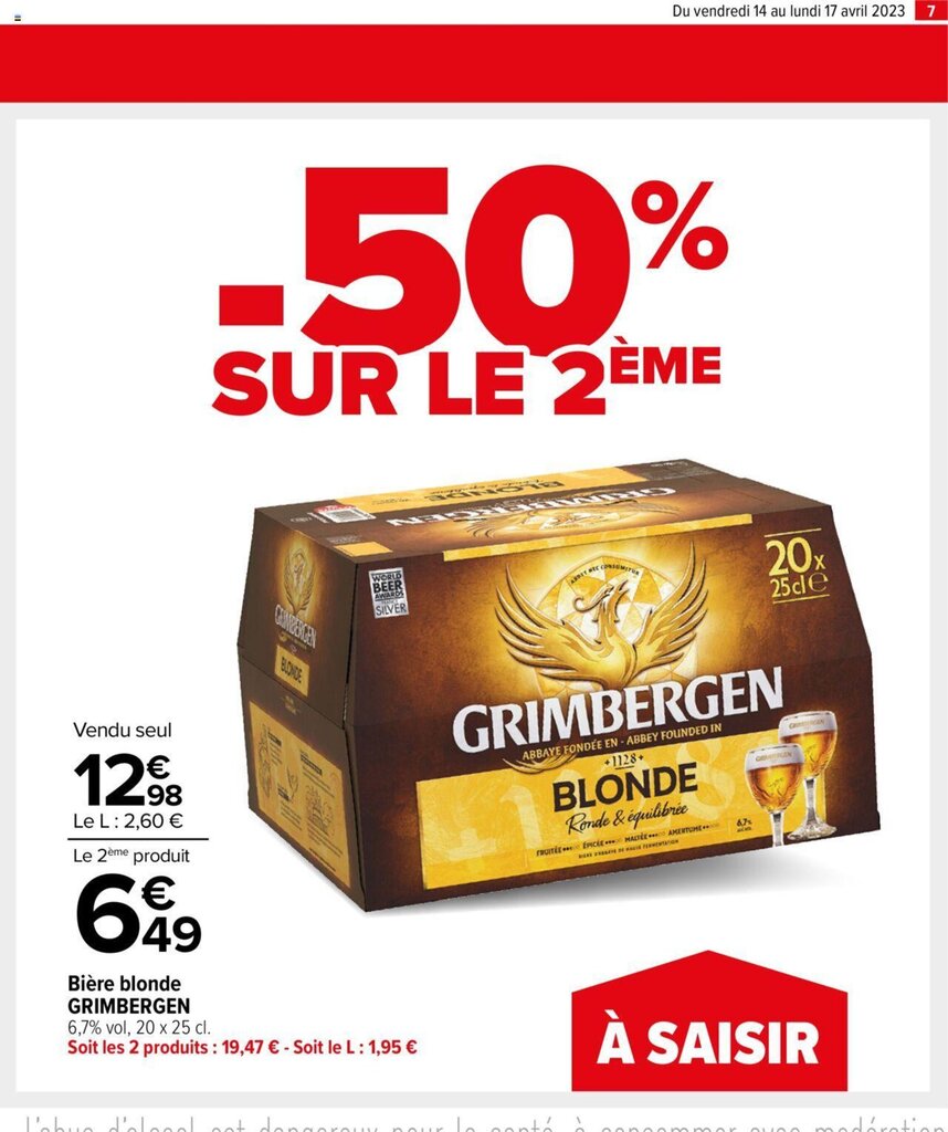 Promo Biere Blonde Grimbergen Chez Carrefour Market