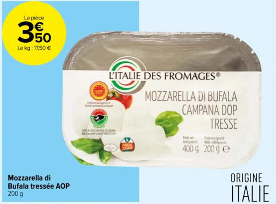 Promo Mozzarella Di Bufala Tressée AOP chez Carrefour Contact